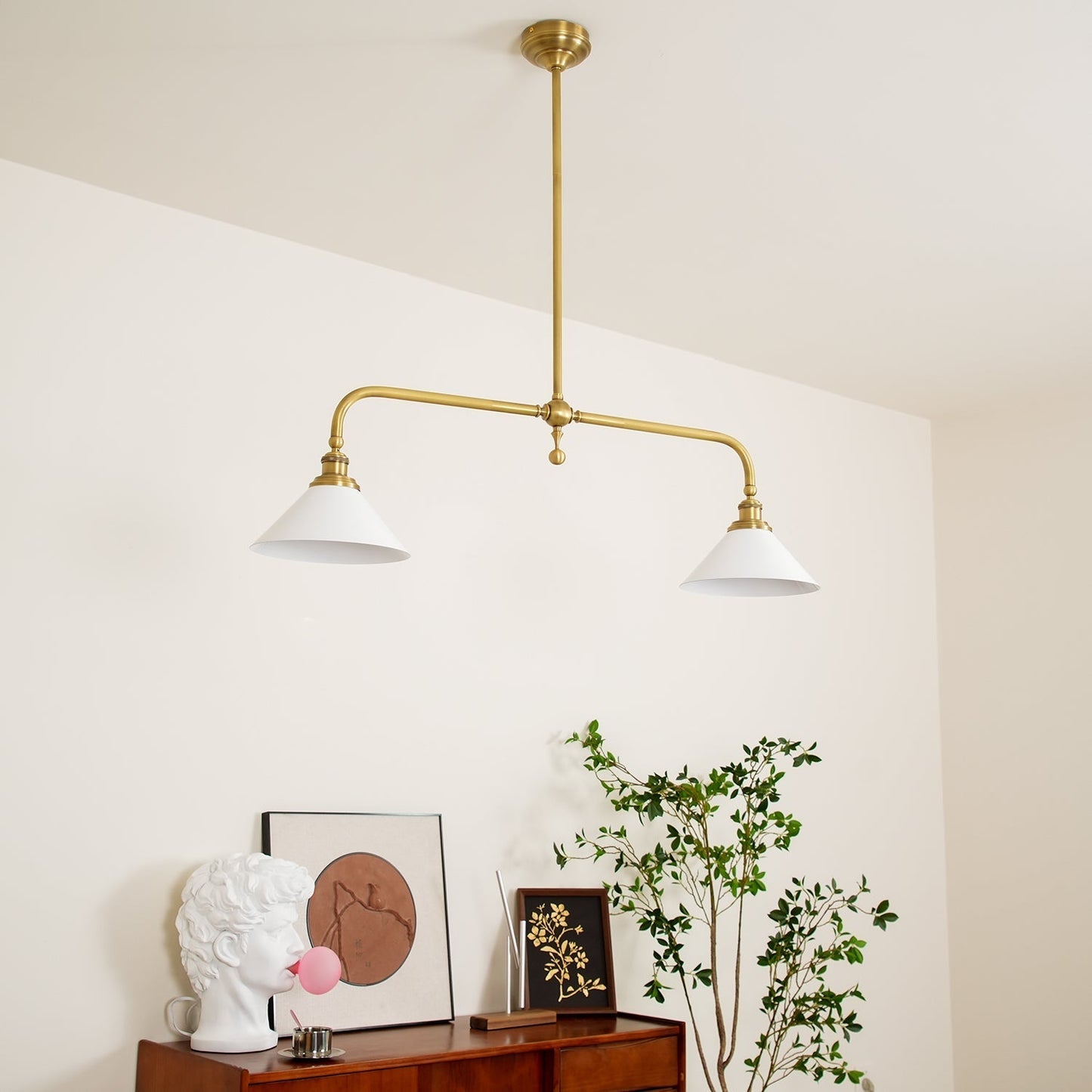 Modern 2-Light Pendant Ceiling Lamp  Minimalist Gold Hanging Light Fixture